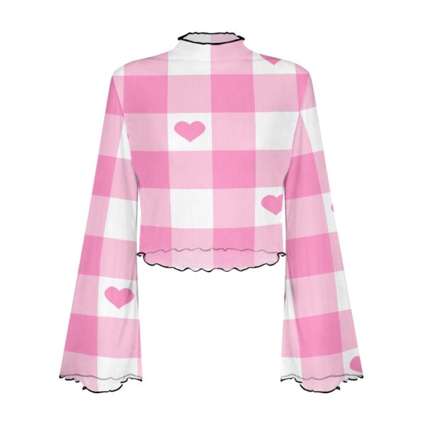 Pink Heart Checker Bell Sleeve Blouse