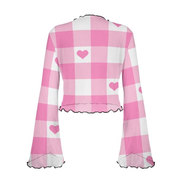 Pink Heart Checker Bell Sleeve Blouse - Image 2