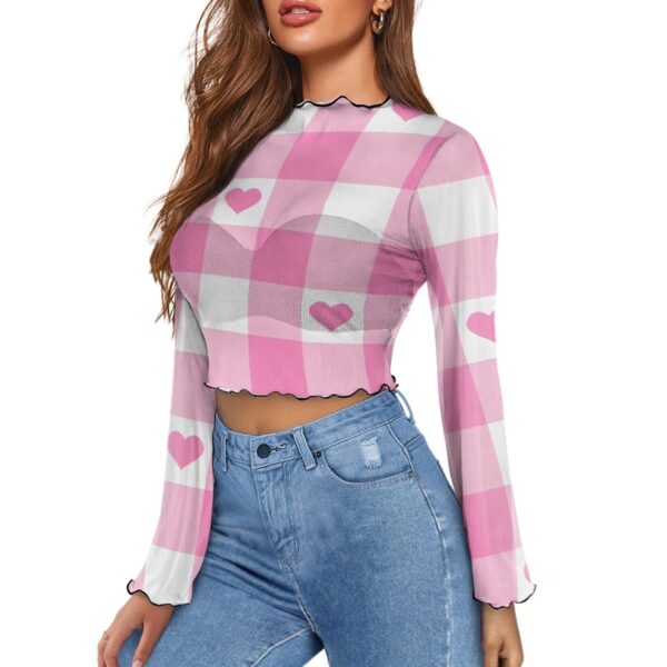 Pink Heart Checker Bell Sleeve Blouse - Image 4