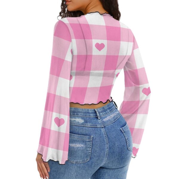 Pink Heart Checker Bell Sleeve Blouse - Image 5
