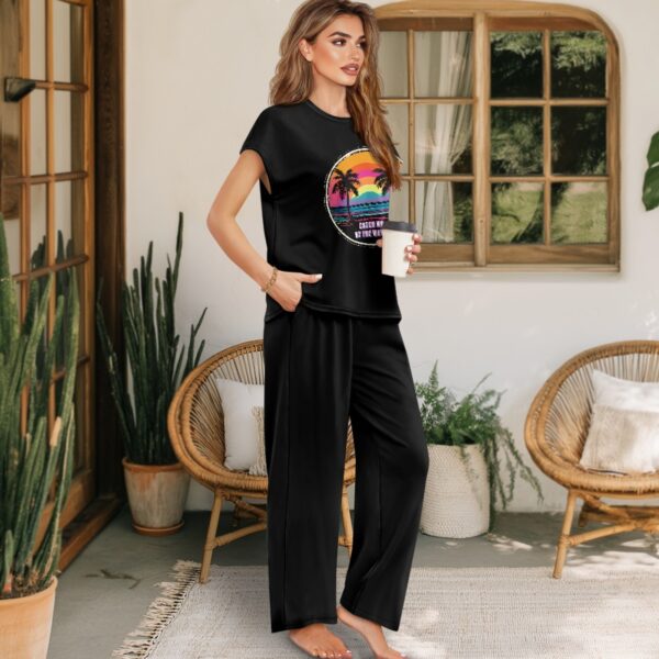 Catch Me by The Waves Short-sleeved Wide Leg Pajama Set - Image 3