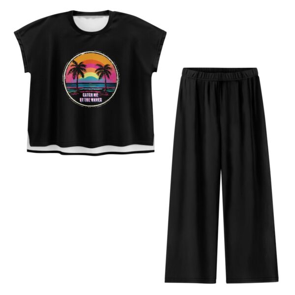 Catch Me by The Waves Short-sleeved Wide Leg Pajama Set - Image 6