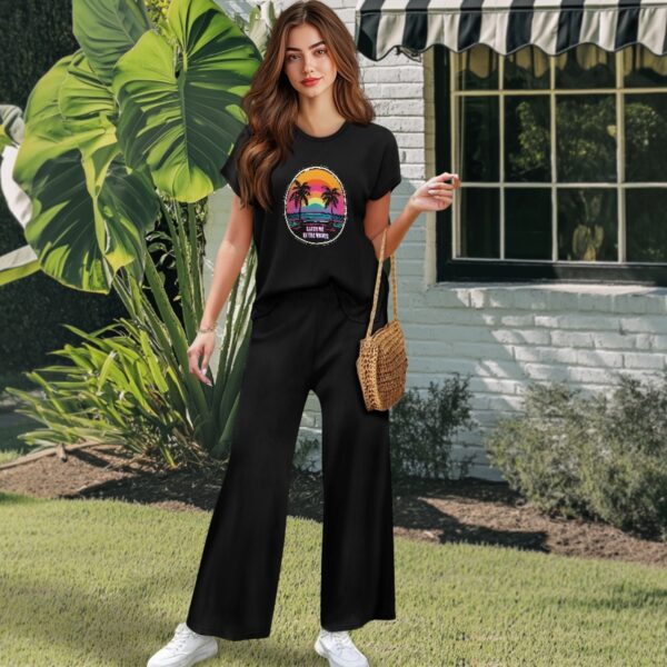 Catch Me by The Waves Short-sleeved Wide Leg Pajama Set - Image 4