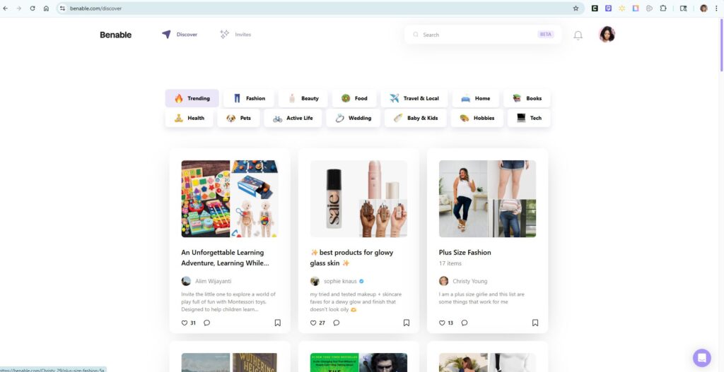 Benable Review – Community curated lists feed